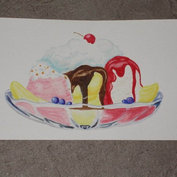 New, Banana Split watercolor painting, 6"x9" - Picture 2 of 2